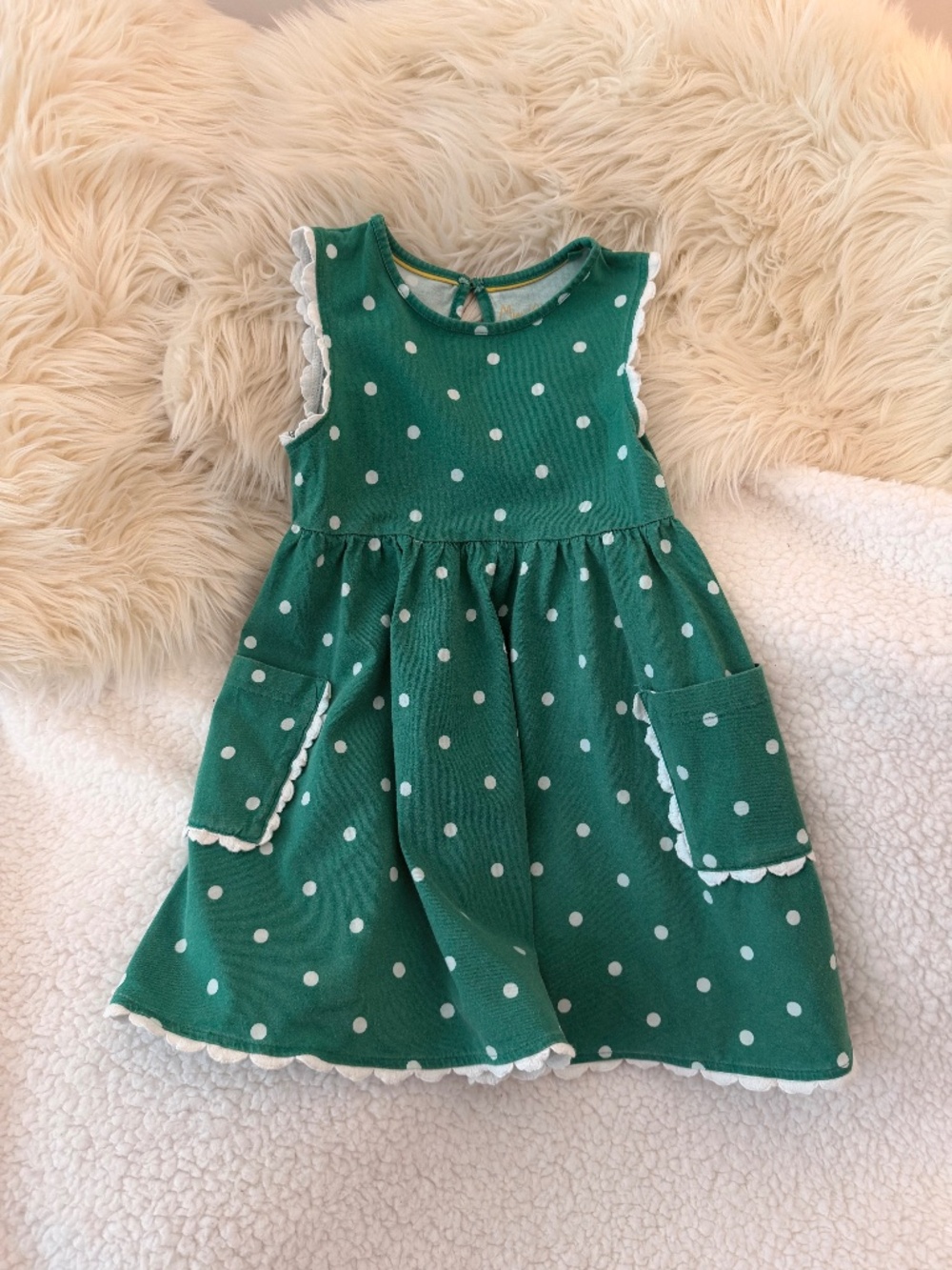 Mini Boden Girls Twirly Green Polka Dot Dress Size 5-6